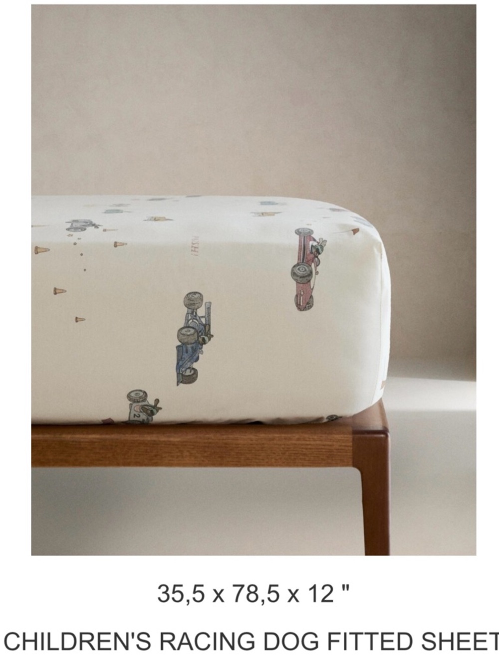 Zara Kids Racing Dog Fitted Sheet - Cream with Blue and Red Cars